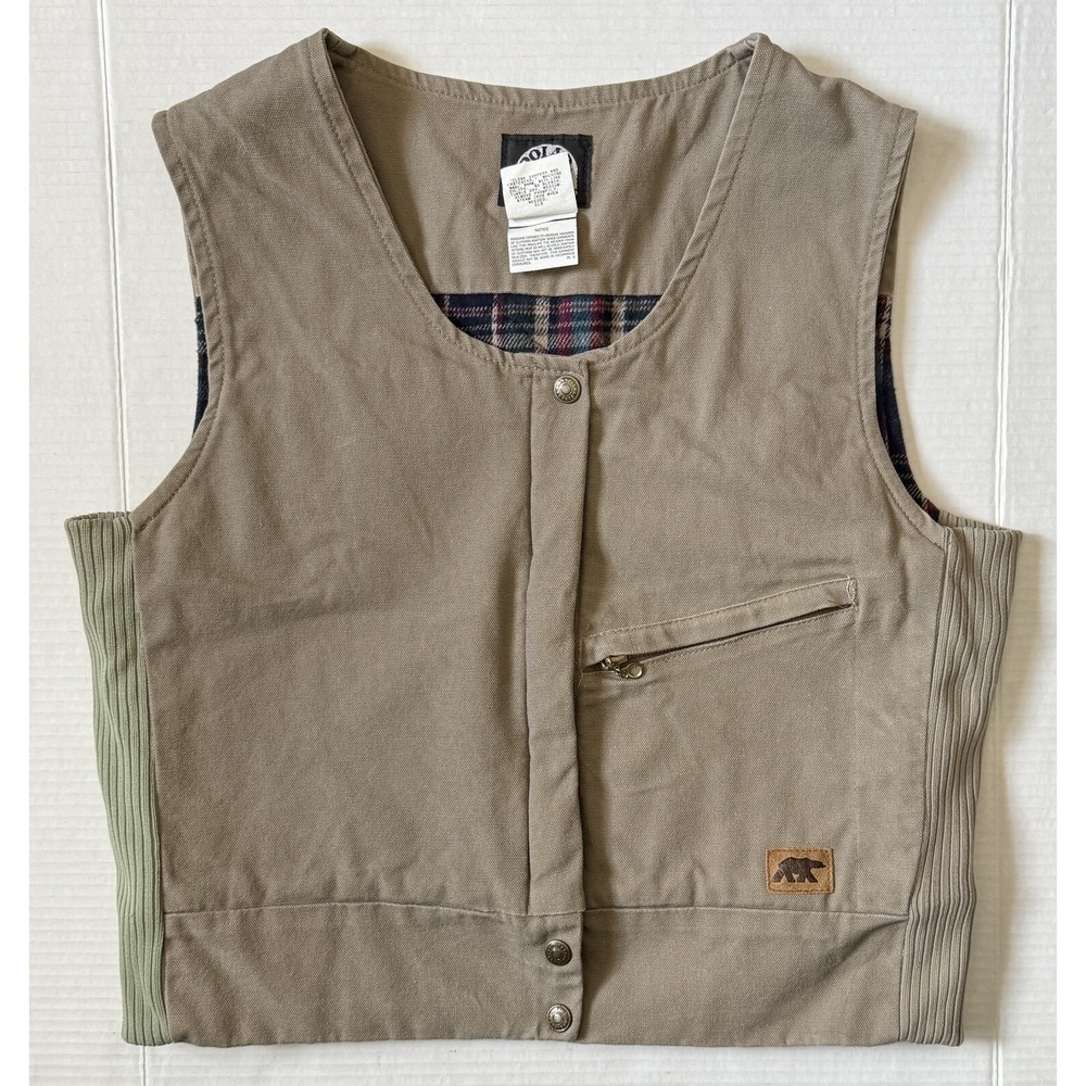 POLAR KING by KEY -  Men's Vintage Beige Fleece Lined Canvas Vest - Size Large